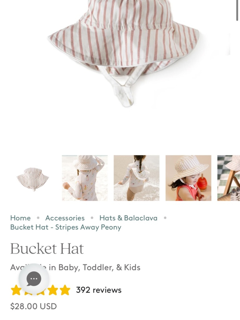 Striped Bucket Hat for Kids in Peony Pink